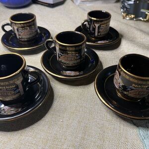 Vintage Greek Demitasse Espresso Set - 5 Cups & Saucers - Hand Made 24K Gold